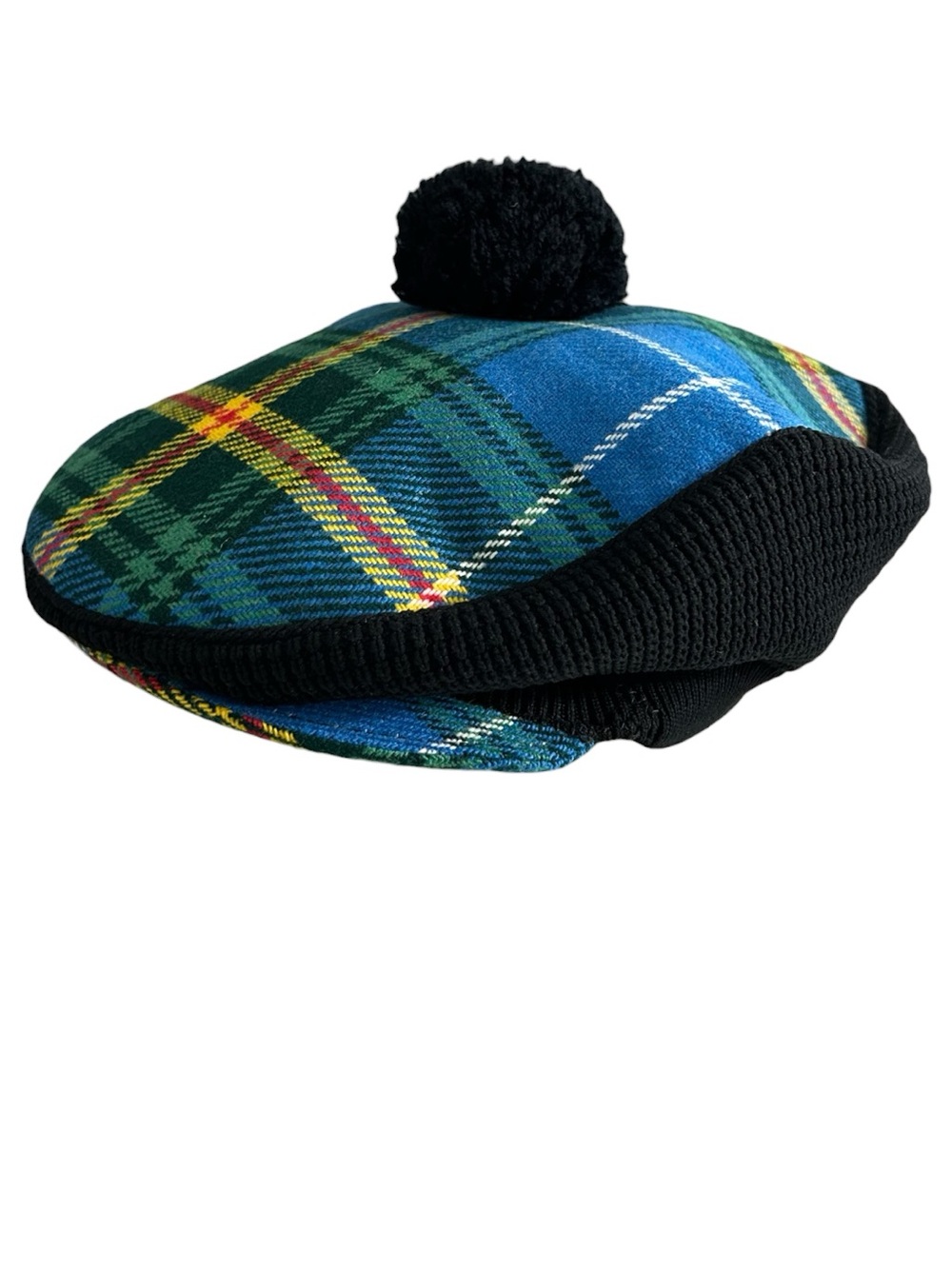 Piccadilly Vintage Tartan Tam Hat Made in England Pom Pom Unisex Wool Blend